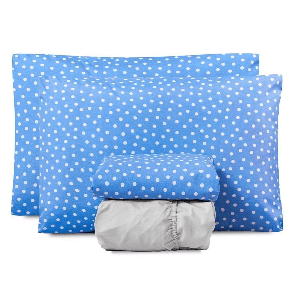 Jogo De Lençol King Classic Estampado 160 Fios 4 Peças - Poa Azul