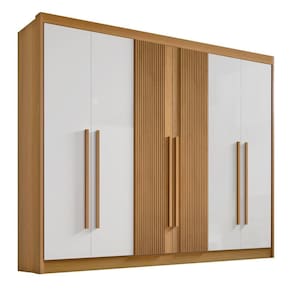 Guarda Roupa Casal 6 Portas Ripado 7 Gavetas Sem Pés Athos - D` Doro Cinamomo/off White/ripado