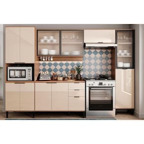 Cozinha Modulada Carraro Alpha Alpha 5 Peças (2Aéreos+1Balcão+1Paneleiro+1TorreQuente) C5P69 Freijo/Off White-Carraro