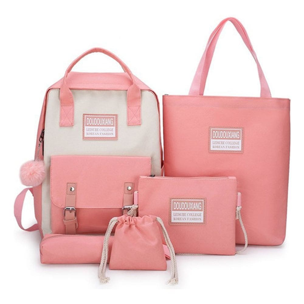 Conjunto de 5 mochilas para estudantes, bolsas escolares, caneta, lona