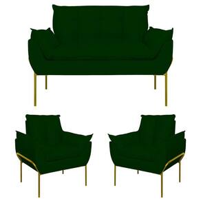 Kit 2 Poltronas Opala + Namoradeira Base Metal Dourada Verde
