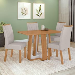 Conjunto Sala De Jantar Mesa Easy Pop 120x80cm Tampo Mdf Com 4 Cadeiras Confort Linho Mosaico Cinza Amêndoa/off White