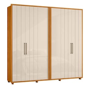 Guarda-roupa Casal Miró Ripado Com Escada 6 Portas 4 Gavetas - 7 Decor Cinamomo E Off White