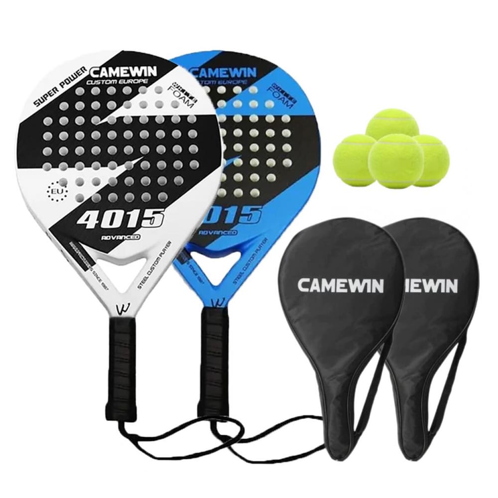 Kit de padel Gamewin com 2 raquetes de fibra de carbono, 4 bolas e estojos