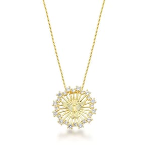 Colar Mandala Espirito Santo Zirconias Cristais Banhado Ouro 18k