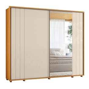 Guarda-roupa Casal Dalí Ripado Com Escada 2 Portas 8 Gavetas 1 Porta C/ Espelho - 7 Decor Cinamomo E Off White