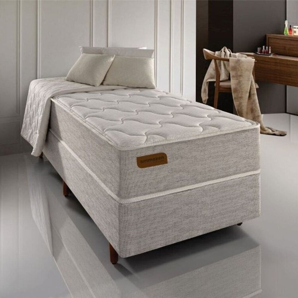 Conjunto Solteiro com Colchão e Cama Box Ammezen Firme 88cm X 188cm X 67cm Bege