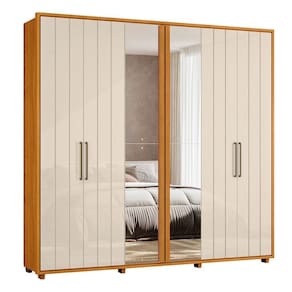 Guarda-roupa Casal Miró Ripado Com Escada 6 Portas 4 Gavetas 2 Portas C/ Espelho - 7 Decor Cinamomo E Off White