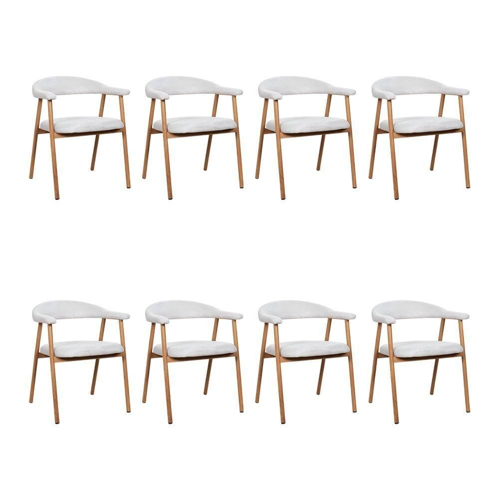 Kit 8 Cadeiras De Jantar Luana Estrutura Aço Carbono Laminado Natural Com Estofado Linho Cru