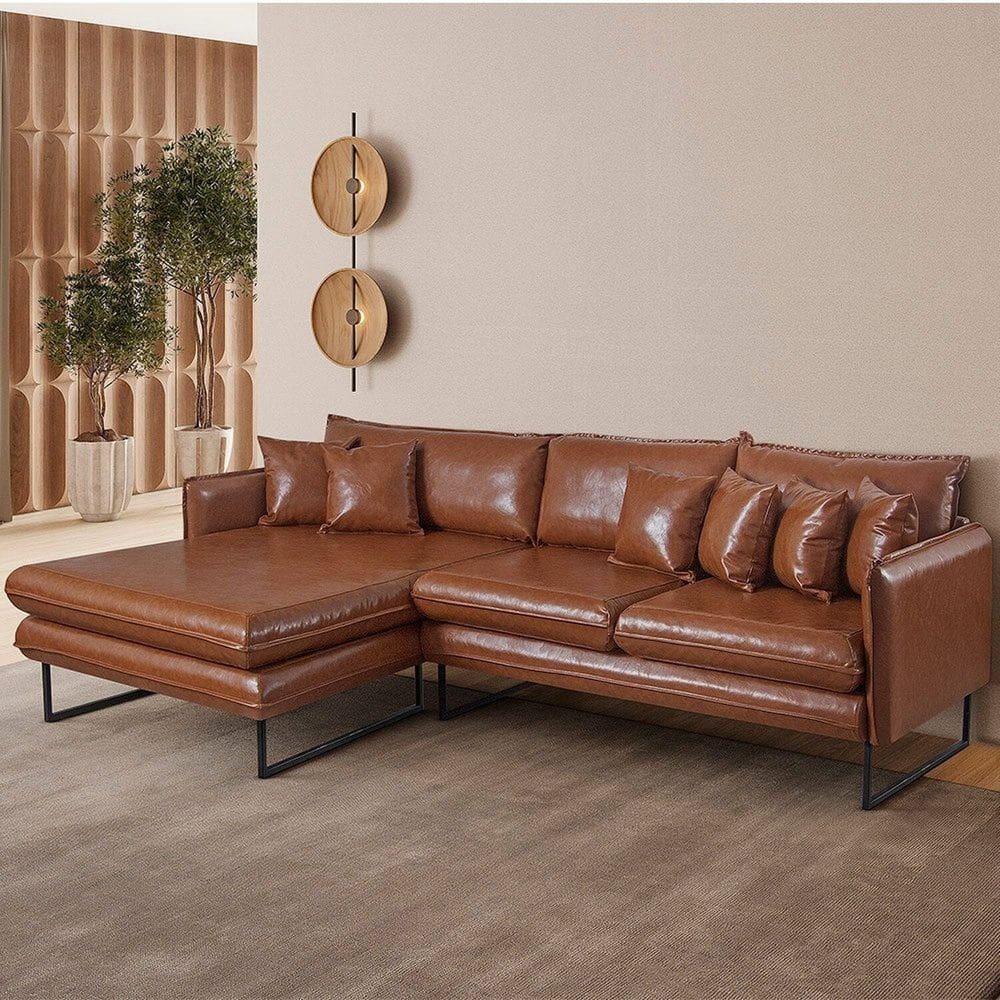 Sofá 5 Lugares Sintético 92cm X 284cm Ricco Caramelo