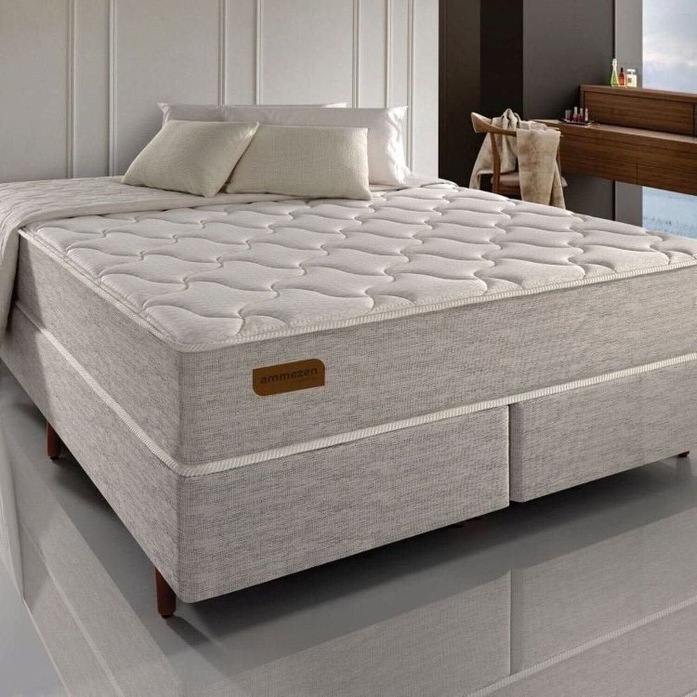 Conjunto King com Colchão e Cama Box Ammezen Firme 193cm X 203cm X 67cm Bege