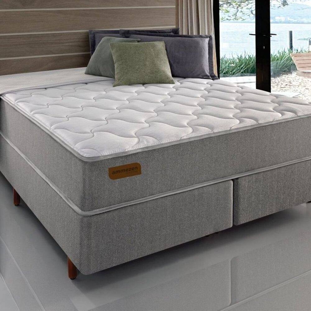 Conjunto Queen com Colchão e Cama Box Ammezen Intermediário 158cm X 198cm X 65cm Cinza