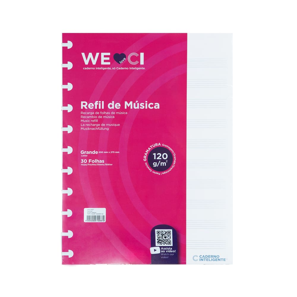 Refil Caderno Inteligente 120g 30 Folhas Música - Grande