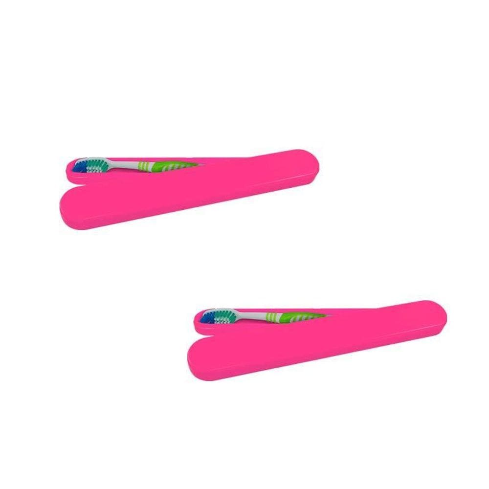 Kit 2 Porta Escova Dental Rosa Neon Plástico