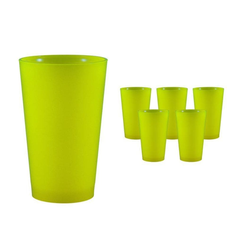 Kit 6 Copos Cancun Amarelo Neon 320Ml Plástico Premium