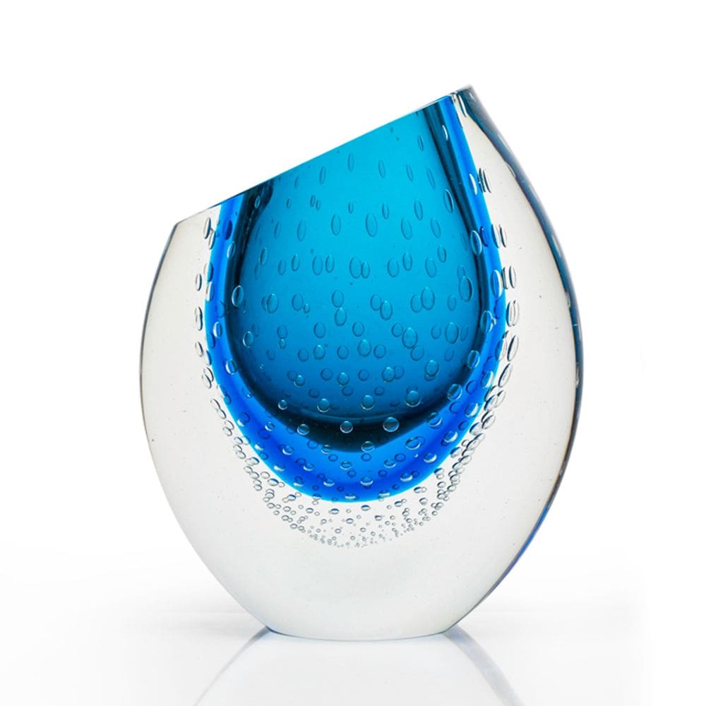 Vaso Em Cristal Murano Água Marinha  São Marcos