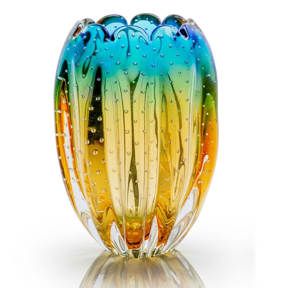 Vaso Em Cristal Murano Água Marinha E Âmbar  São Marcos