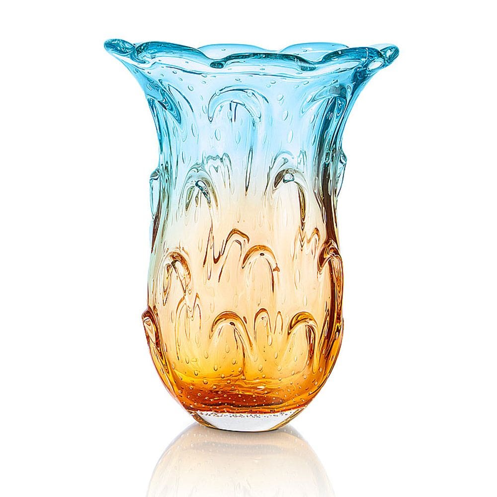 Vaso Em Cristal Murano Água Marinha E Âmbar  São Marcos