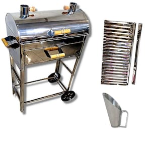 Churrasqueira Inox Grande a Bafo com Parrilla e Carrinho