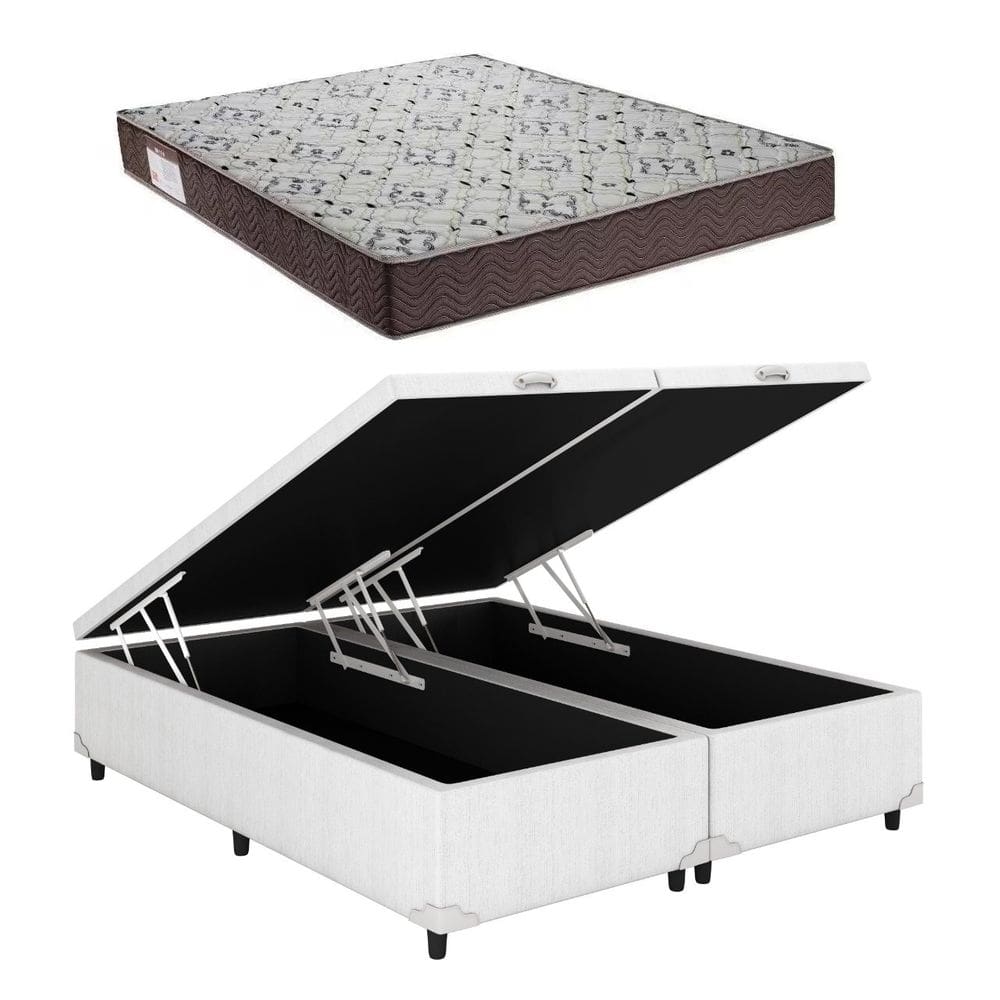 Cama Box Baú Casal Bipartido Branco Colchão ISO 150 D45 - Ortobom