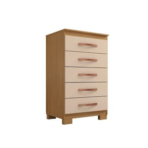 Cômoda Santos Com 5 Gavetas 90x56 Carvalgo Americano Off White EdeCasaMoveis