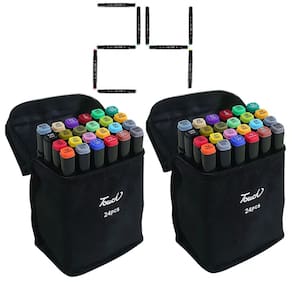 Canetas Canetinhas 24 Cores Ponta Dupla Permanente Estojo Kit 2 Uni Desenho Pintura Arte Escola