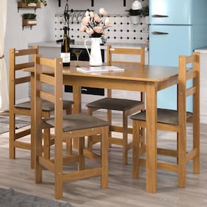 Conjunto Mesa 119cm com 4 Cadeiras Tecido Chocolate em Madeira Pinus e MDF Carvalho Acetinado - Tozzeto