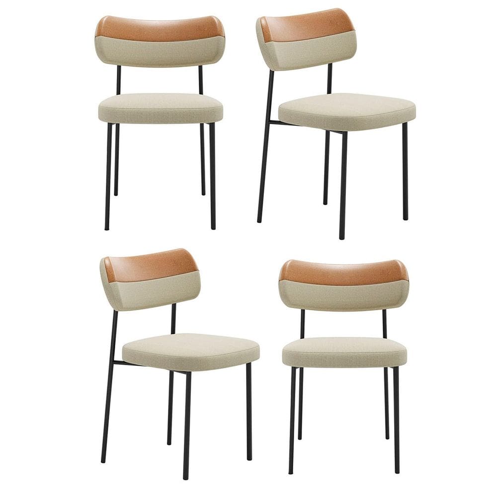 Kit 4 Cadeiras Camila Para Sala Jantar Gourmet em Aço-Couríssimo-Whisky e Linho Gengibre-EdeCasaMoveis