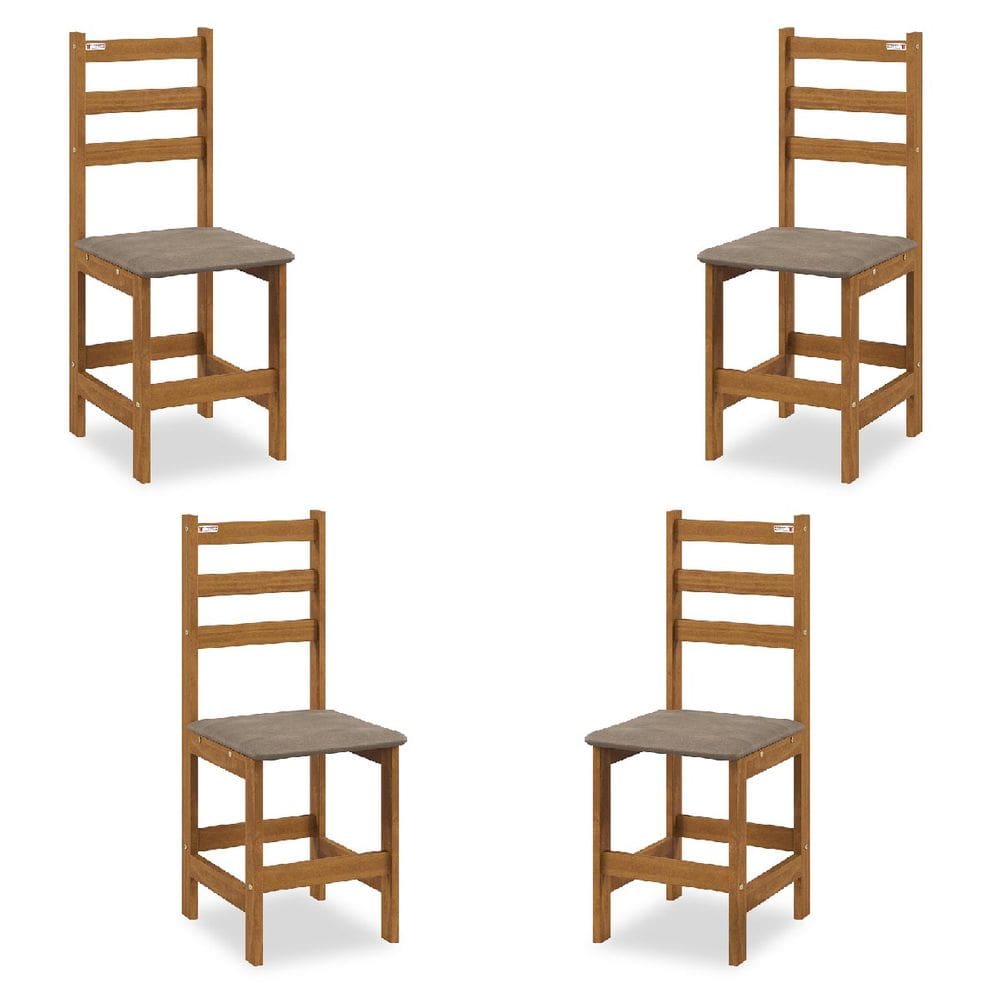 Conjunto 4 Cadeiras Tecido Chocolate em Madeira Pinus Carvalho Acetinado - Tozzeto