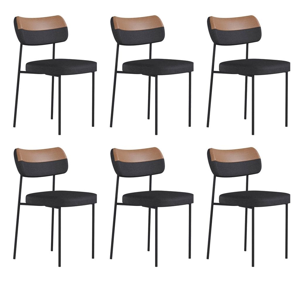 Kit 6 Cadeiras Mila Para Sala Jantar Gourmet em Aço Courissimo Whisky Linho Grafite EdeCasaMoveis