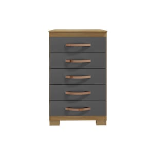 Cômoda Santos Com 5 Gavetas 90x56 Carvalgo Americano Grafite EdeCasaMoveis