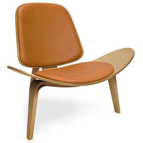 Poltrona Decorativa Base de Madeira Shell Sintético PU Caramelo P01 - D`Rossi