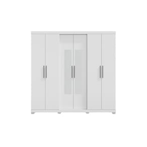 Guarda Roupa Barcelos Casal 6 Portas e 4 Gavetas Com Espelho Branco Tx EdeCasaMoveis