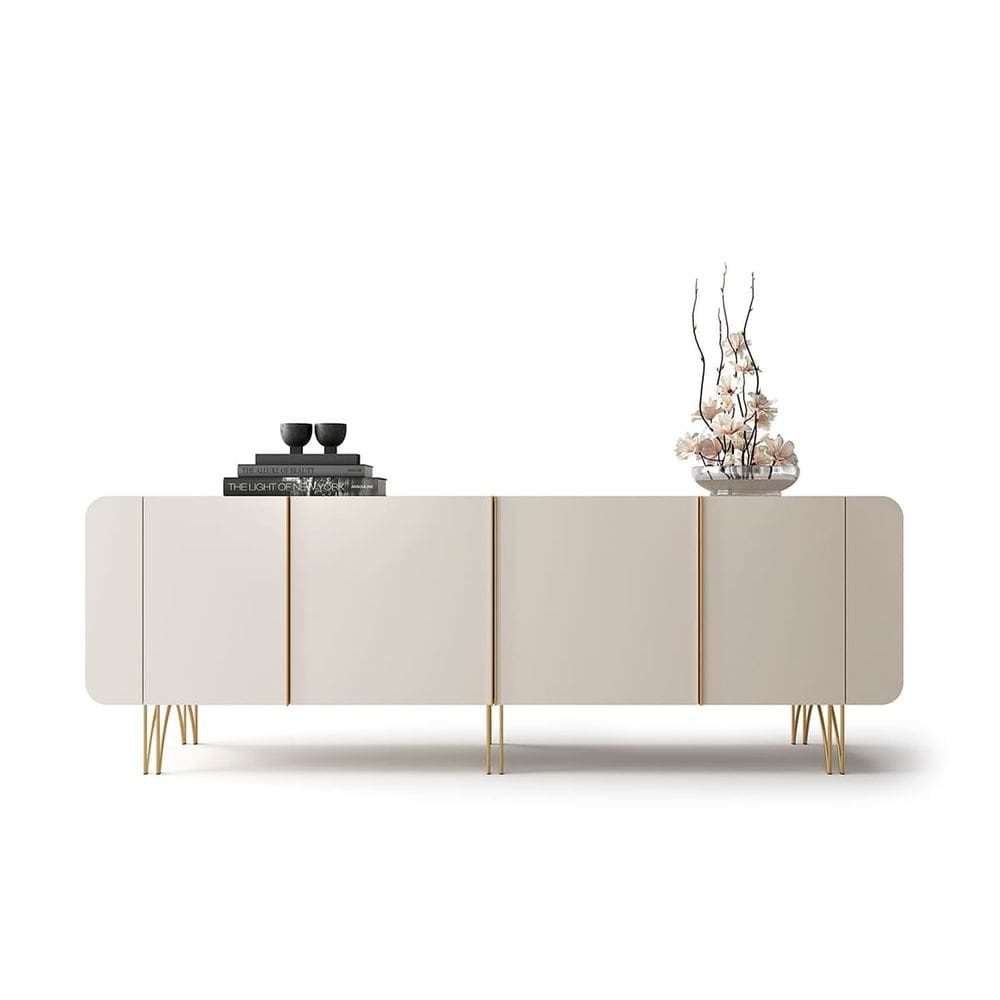 Buffet Aparador Bilbao 4 Portas e Prateleiras 220x75 Off White EdeCasaMoveis