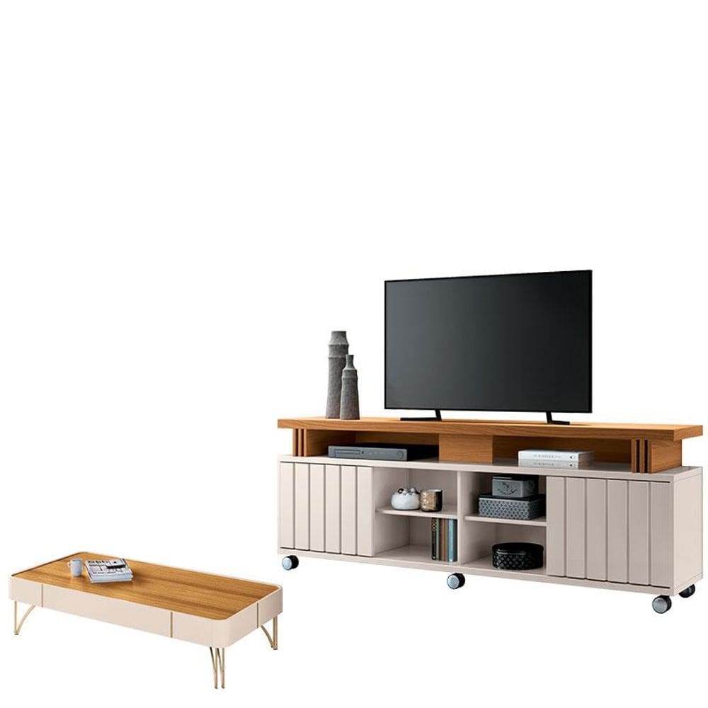 Rack Bancada Rivera 1.8 com Mesa de Centro Cadenza Cinamomo Off White - HB Móveis