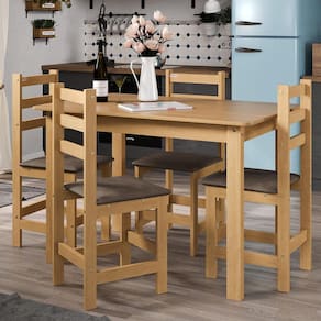 Conjunto Mesa 119cm com 4 Cadeiras Tecido Chocolate em Madeira Pinus e MDF Freijó Acetinado - Tozzeto