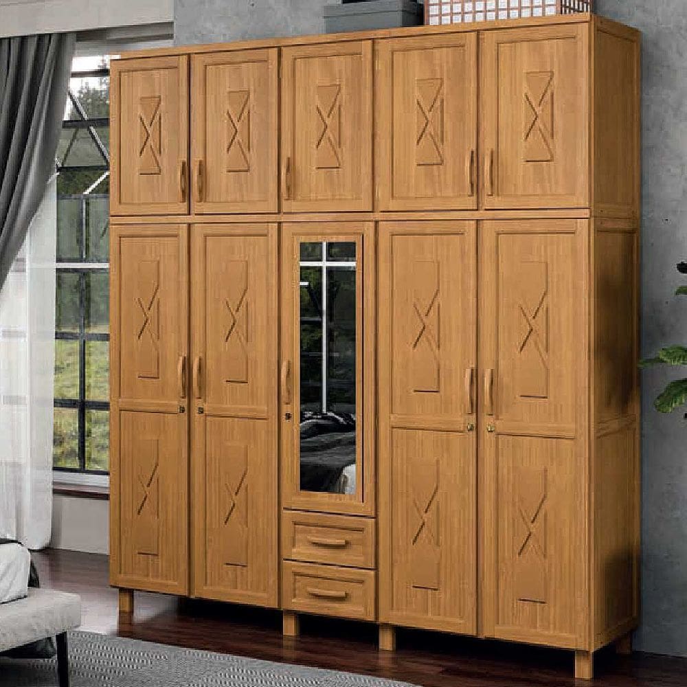 Guarda-Roupa Dallas com 10 Portas, Maleiro e 2 Gavetas em Madeira Pinus Carvalho Acetinado - Tozzeto