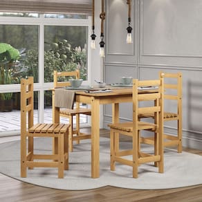 Conjunto Mesa 90cm com 4 Cadeiras em Madeira Pinus e MDF Freijó Acetinado - Tozzeto