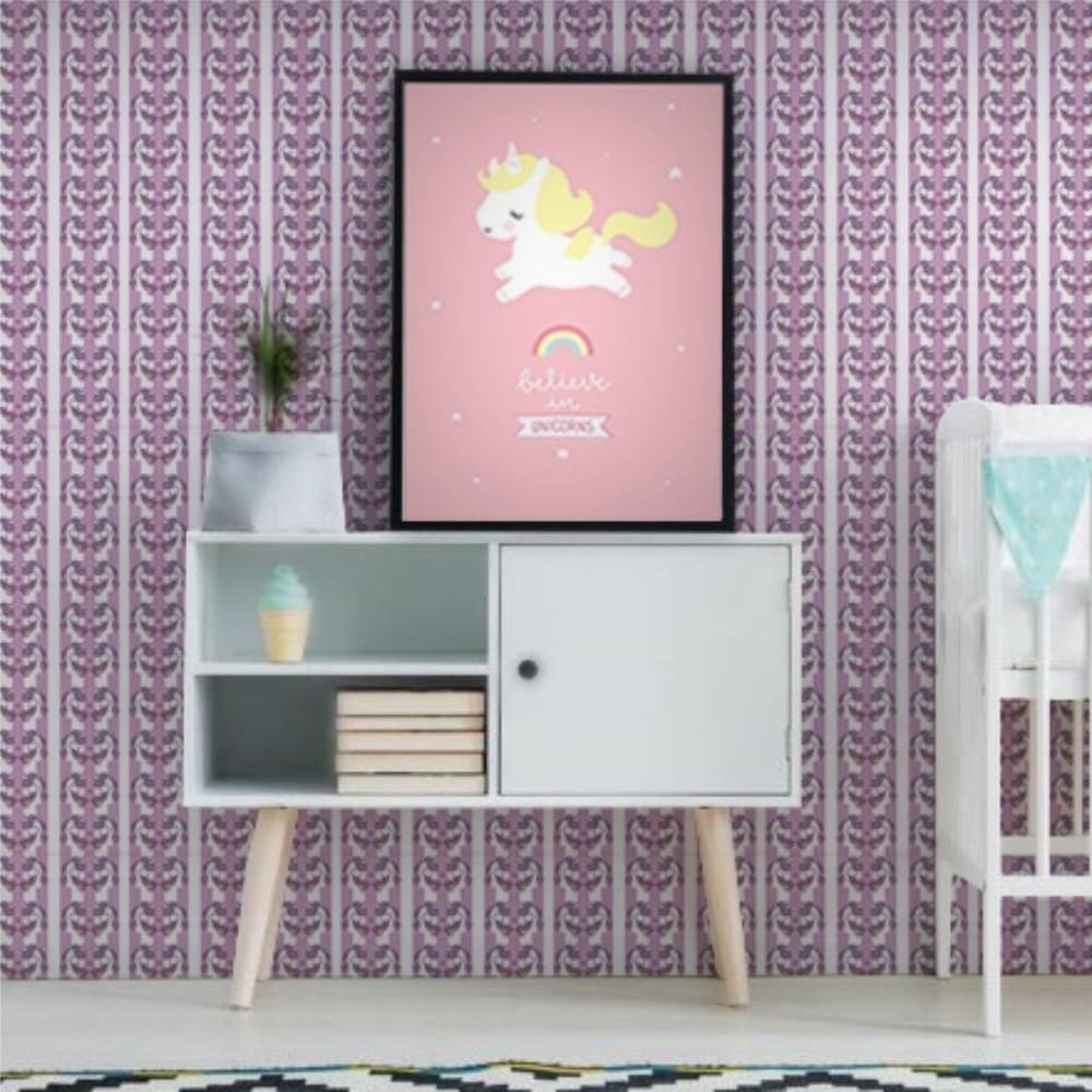 Papel De Parede Infantil Unicórnio Lilás