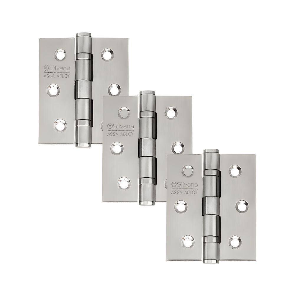 Dobradiça Para Porta Silvana 2.1/2 Com Rolamento 882 Embutir 25kg Inox Escovado Com 3 Unidades