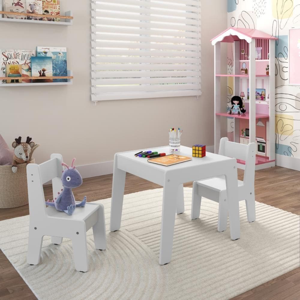 Conjunto De Mesa Infantil Com 2 Cadeiras Mdf Diana Branco Brilho