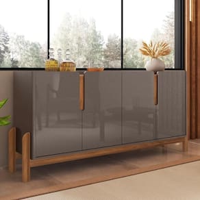 Buffet Agnes Cinza Pérola-cedro 4 Portas Com Detalhe Curvo