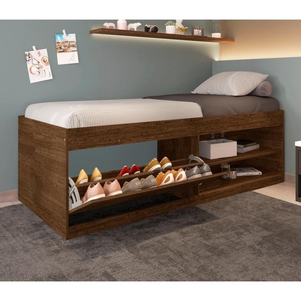 Cama Box Sapateira Tien Malbec Com Colchão