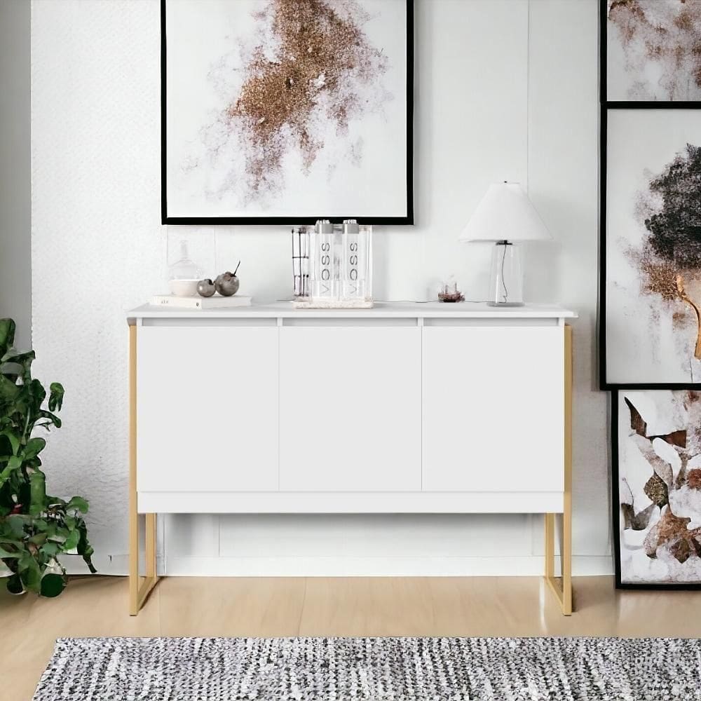 Buffet Moderno 3 Portas Londres Branco Dourado