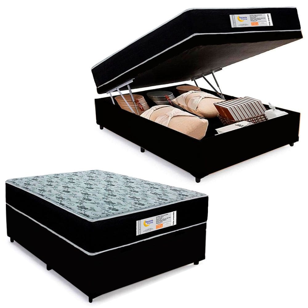 Cama Box Baú Casal Sintético + Colchão Molas Ensacadas SerenePrime Sonnolux 138x188x69