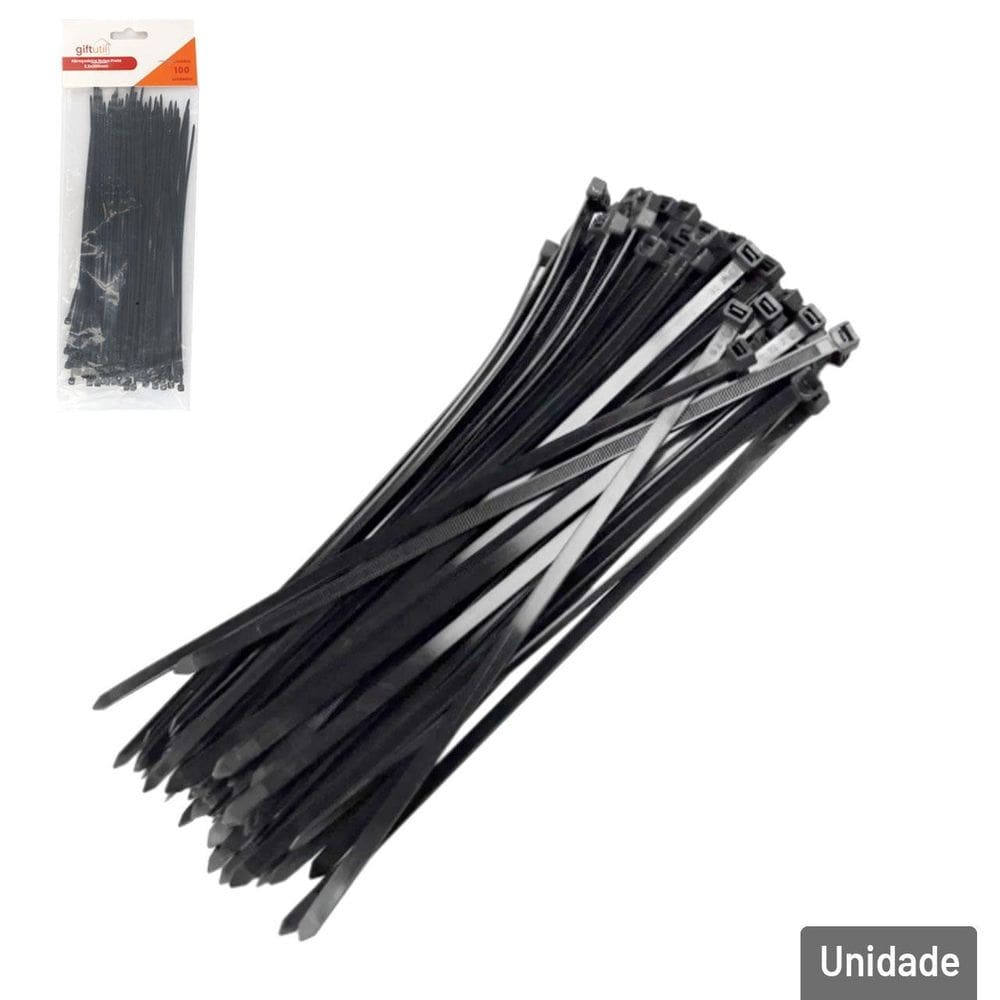 Abraçadeira de Nylon 100 Peças 2,5x200mm Preto - Tudo em Caixa