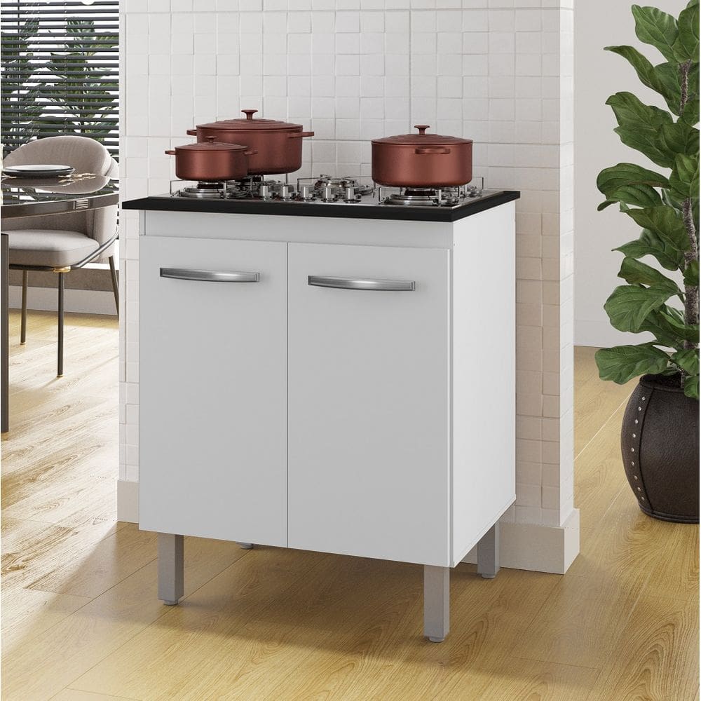 Balcão para Cooktop Jade 4 Bocas 70cm 2 Portas 1 Prateleira - Branco Móblis