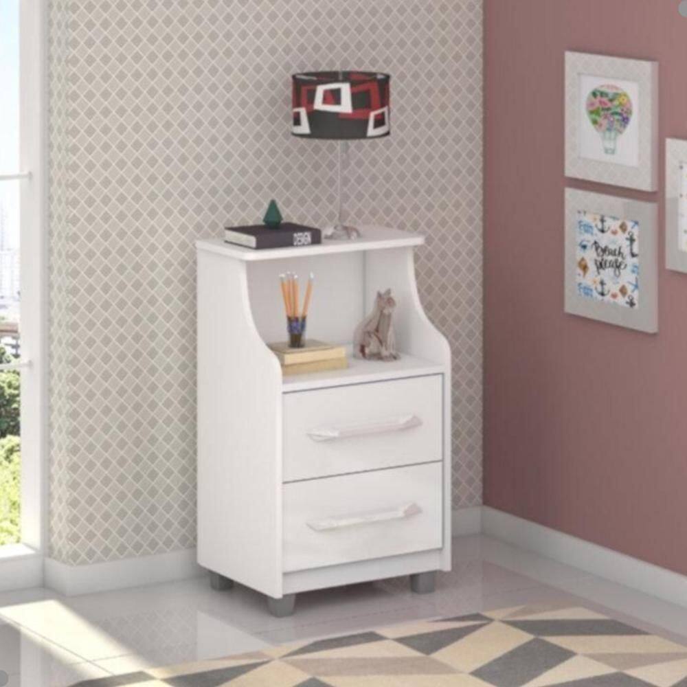 Mesa De Cabeceira 2 Gavetas Topázio Branco