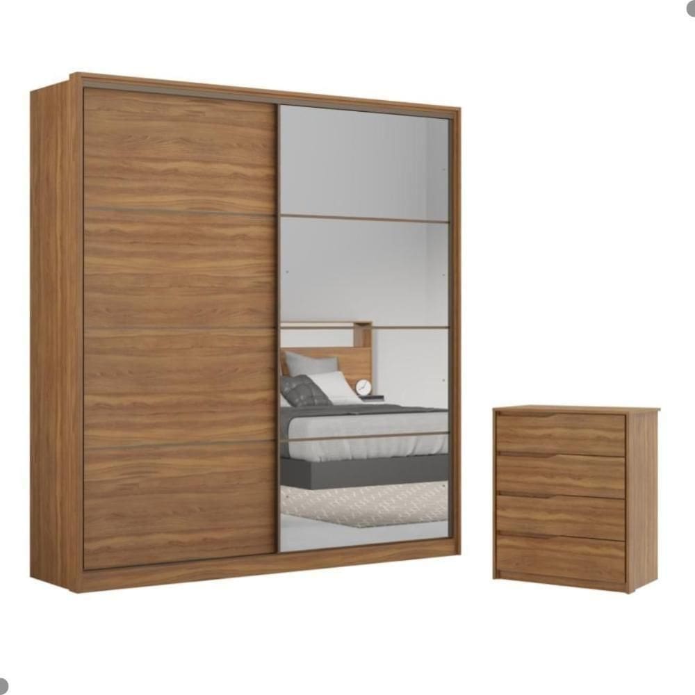 Conjunto Quarto Guarda Roupa Com Espelho E Comoda Napolis Amendola