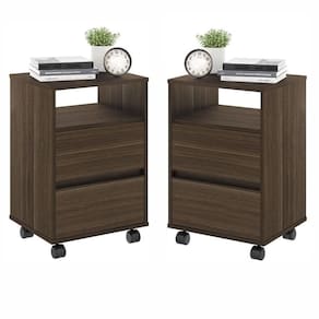 Conjunto Mesa De Cabeceira Com Rodízios Nadi Marrom